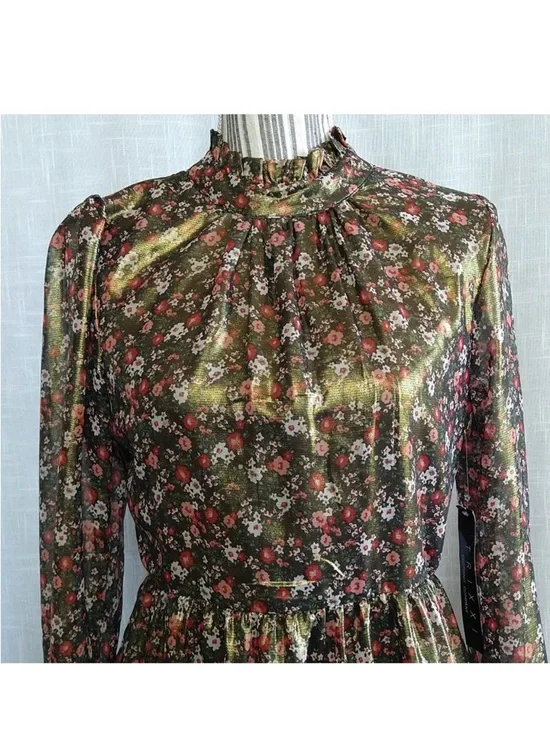 Trixxi Metallic Gold Floral Long-Sleeve Mini Dress - Picture 6 of 11